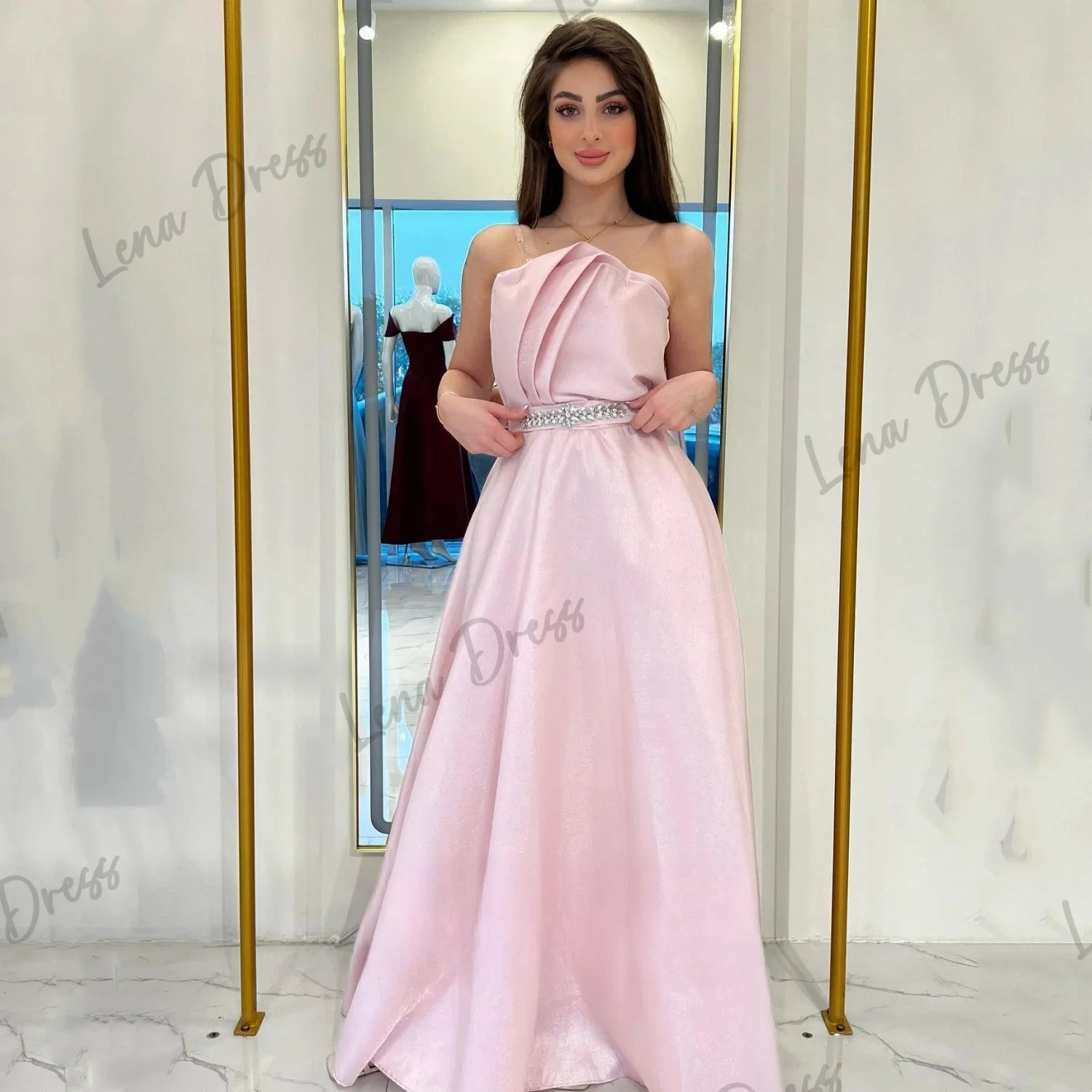 Lena Pink Saudi Evening Dresses 2024 Luxury Women Evening Dress Evening Dress Stylish Wedding Off the Shoulders Satin Line A