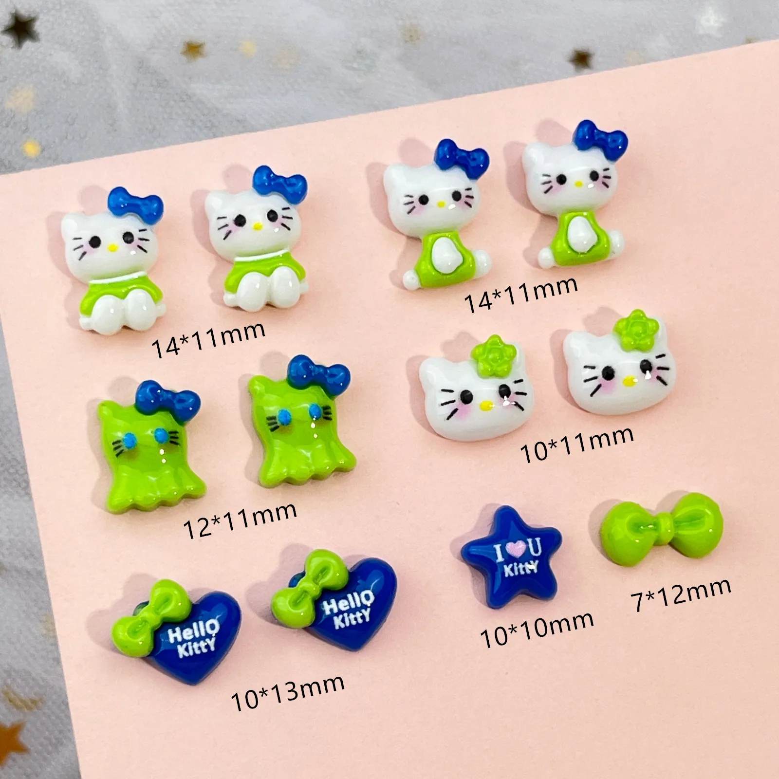 20Pcs Adorable Hello Kitty Nails Green KT Cat Cartoon Nail Accessories Charms
