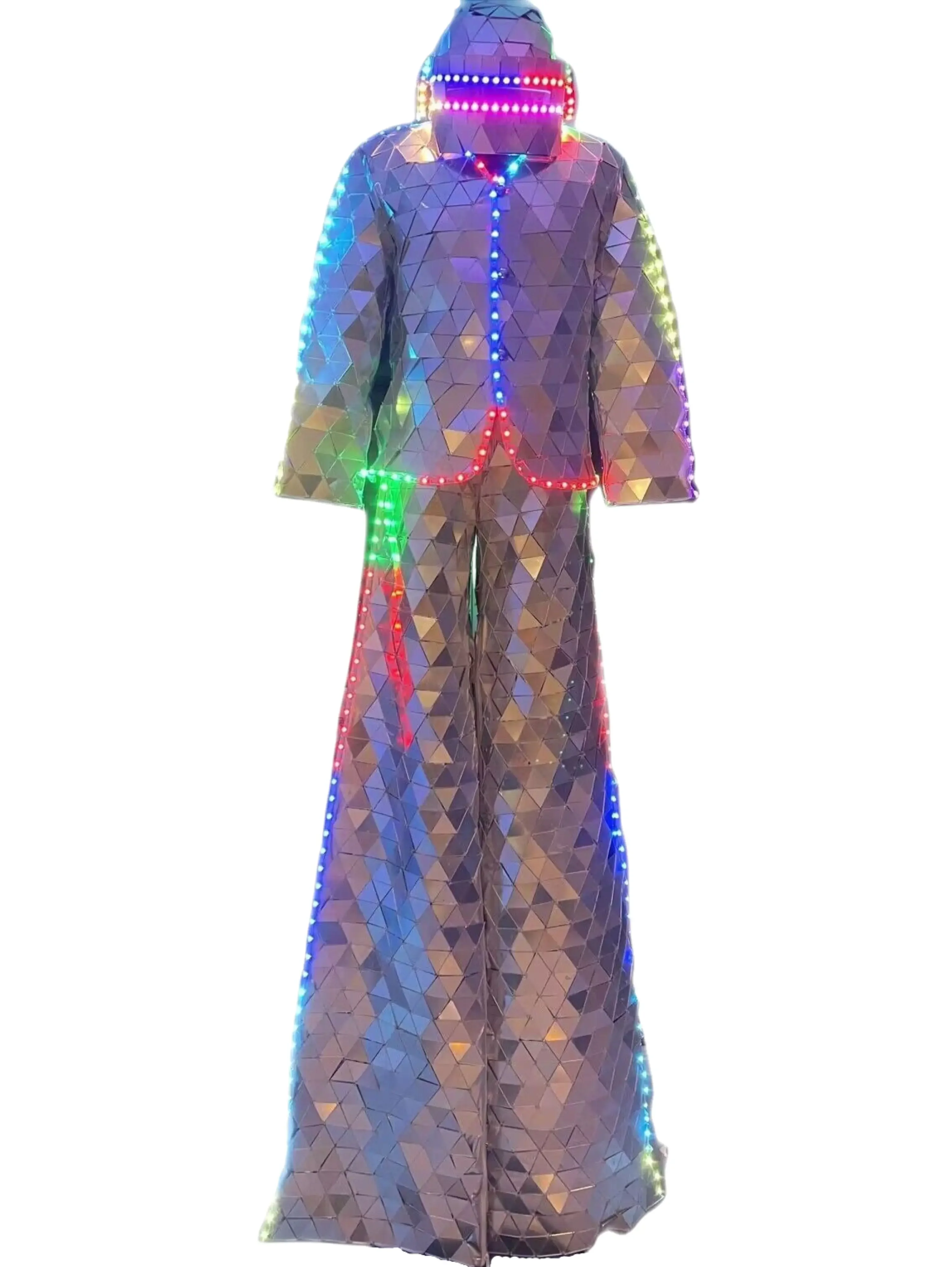 Светодиодные ходули, зеркальные костюмы, сшитые вручную мужские шоу-костюмы, сценическое платье, снежный новогодний костюм