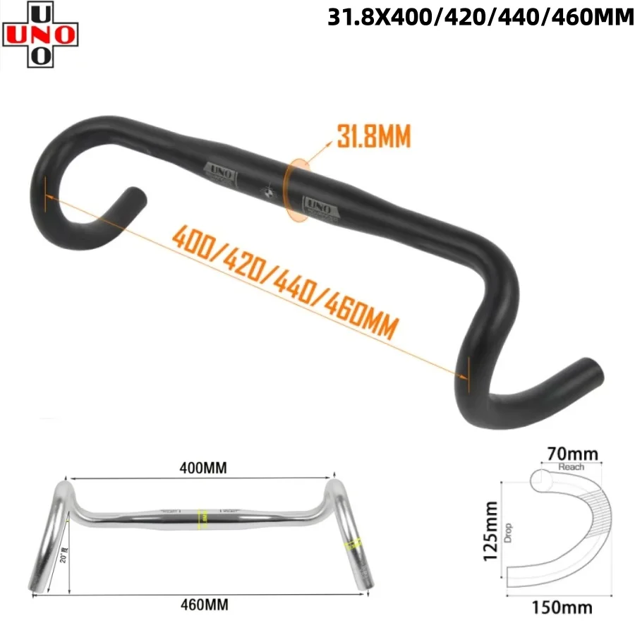 

UNO Aluminum Gravel Cross-country Road Handlebar/Bent Bar Bicycle Handle Bars 31.8X400/420/440/460MM