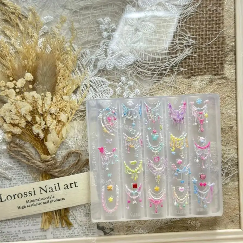 1Pcs Nail Art Decoration Cute Butterfly Bead Chain Nails 3d Nail Mold Silicone Pentagram Nail Art Accessories