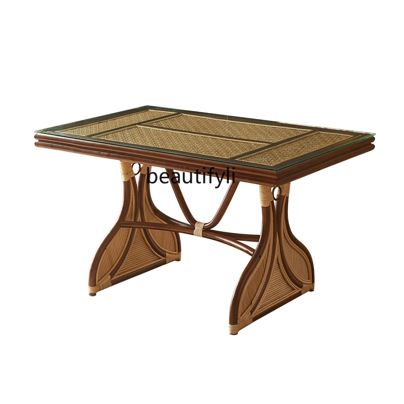 

Nordic Ash Dining Tables and Chairs Set Italian Minimalist Rectangular Table Rattan Modern Household Solid Wood Dining Table