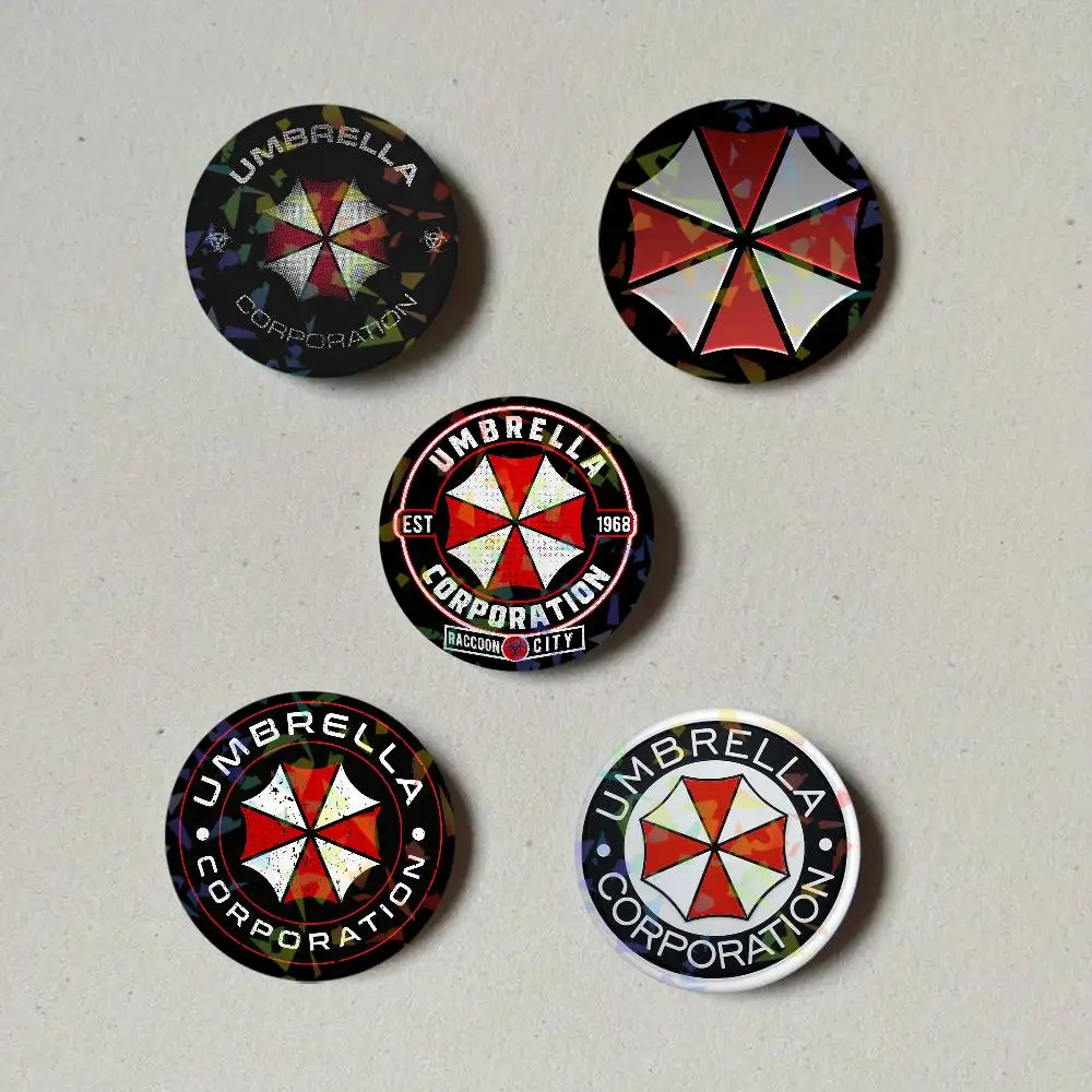 R-Resident Evil Umbrella Round Exquisite Laser Badge Brooches Creative Pins For Clothes Hat Backpack Gift Accessories