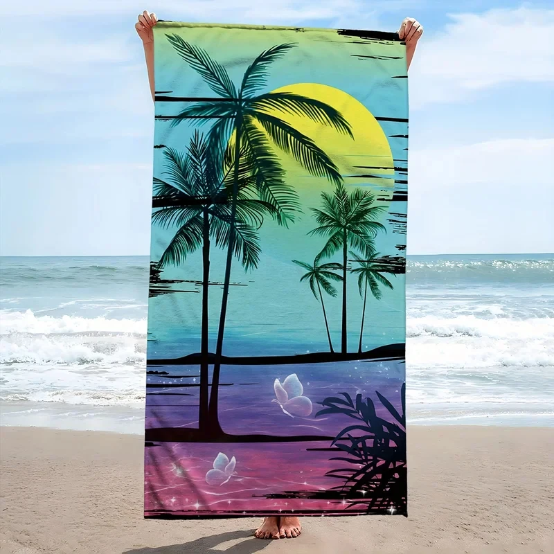 

Retro Tropical Palm Sunset Beach Towel, Sunscreen Windproof Blanket for Swimming Pool, Camping & Travel