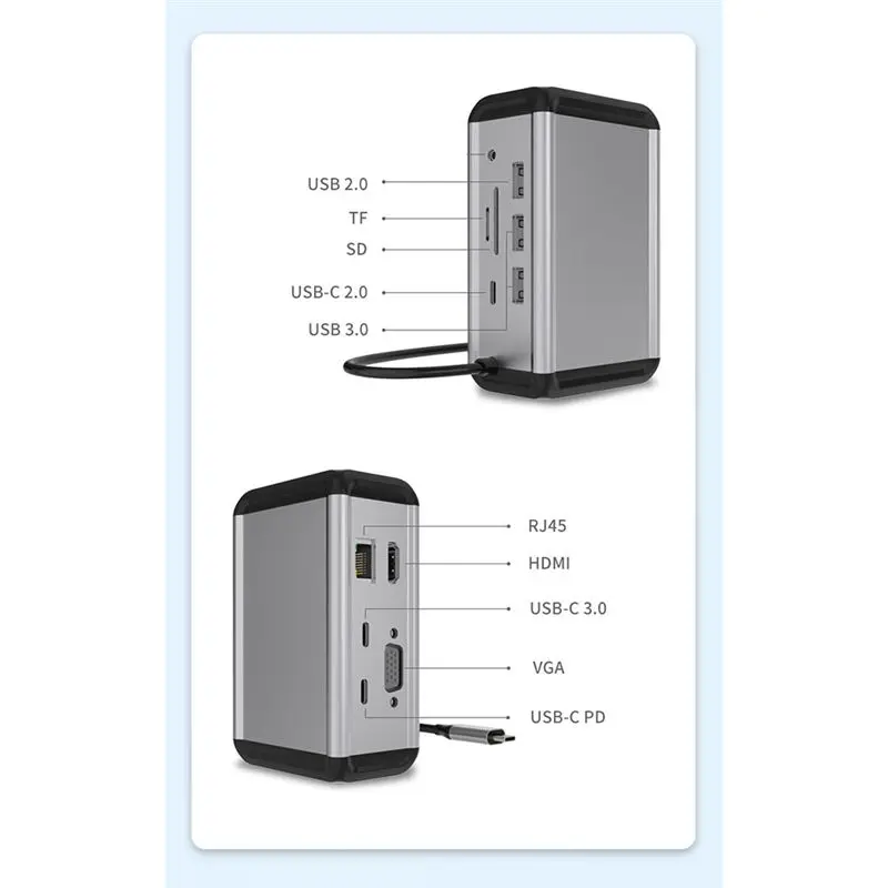 

MYdaY- 12 in 1 Vertical USB 3.0 4K HDMI-Compatible VGA TF Reader USB-C Splitter Type C HUB Ethernet Adapter Docking Station