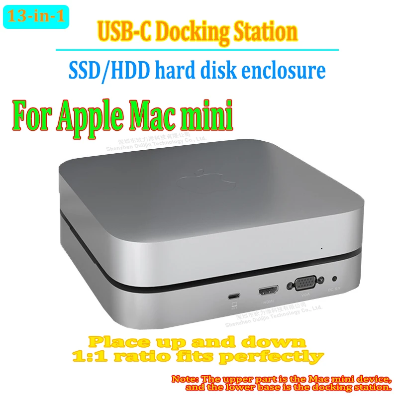 HUB USB-C Docking Station HDMI 4K USB 3.0 high speed VGA SD TF built-in 2.5-inch SSD/HDD hard disk enclosure For Apple Mac mini