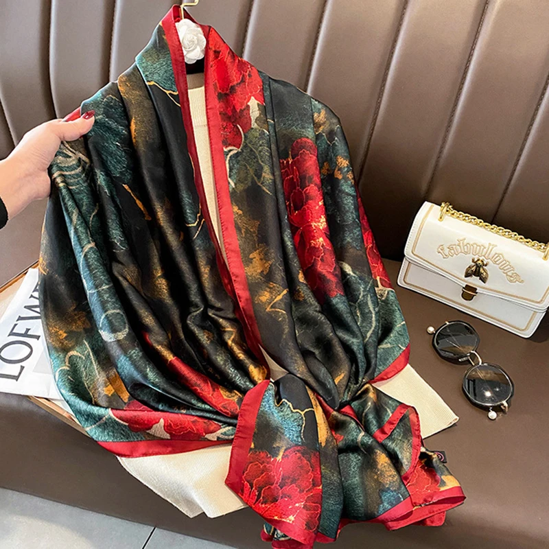 Spring Scarf Women\'s Luxury Design Scarf Silk Smooth Scarf Soft Muslim Headband Shawl Beach 85x180cm