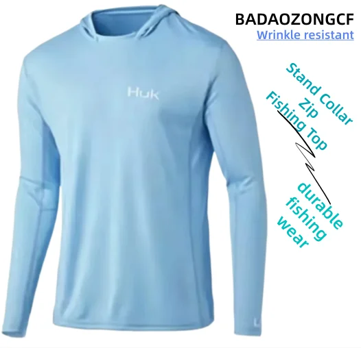 HUK Men's Long Sleeve Hooded Fishing Shirt UPF 50+ UV Protection Breathable Sweatshirt with Mask Fishing Apparel
