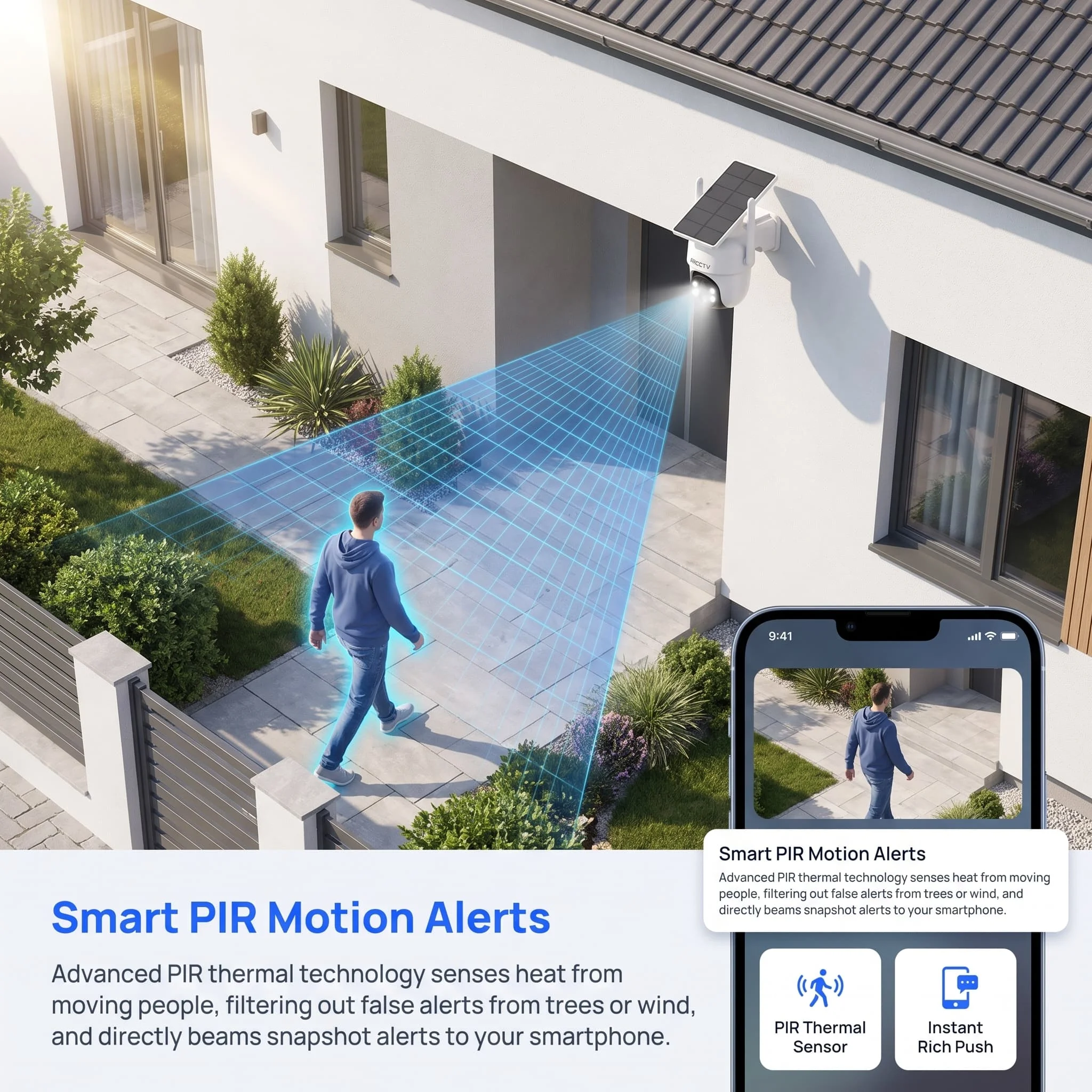 ARCCTV 4MP Solar Wifi Kamera Kit Outdoor Wireless Sicherheit Überwachung Kamera Set Sirene Alarm Humanoiden Erkennung Zwei-wege Audio – Detail 10