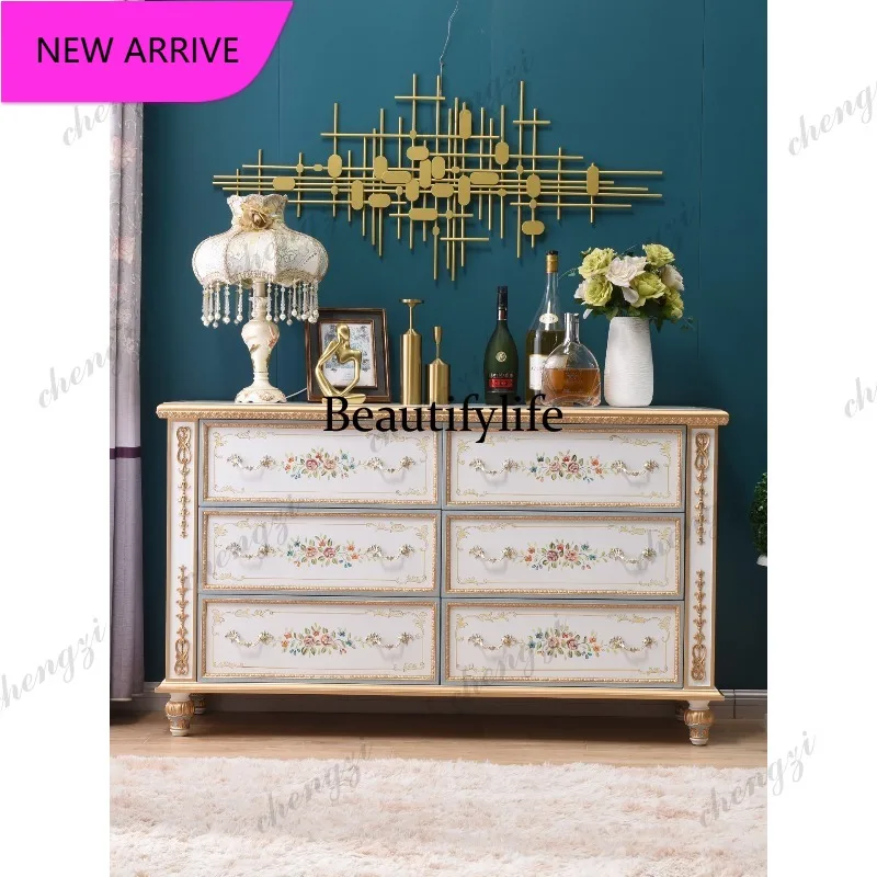 P3  French light luxury high-end chest cabinet, living room storage, bedside wall storage cabinet artistic sense