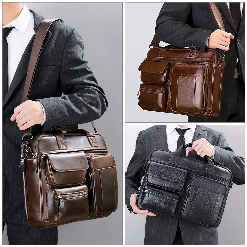 Borsa da lavoro da uomo in vera pelle borsa da lavoro Laptop 14 "Office s portafoglio maschile nero nuovo nel 5029