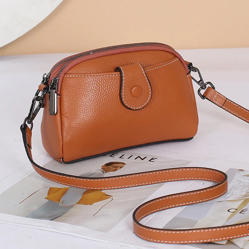 2022 New Lady Luxury Genuine Leather Mobile Phone Shoulder Bag Women\'s Messenger Pack Fashion Small Waist Crossbody for Girls