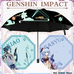 Genshin Impact Umbrella Cartoon Folding UV Blocking Black Parasol  Genshin Ganyu Windproof Anime Umbrella Portable Rain Parasol