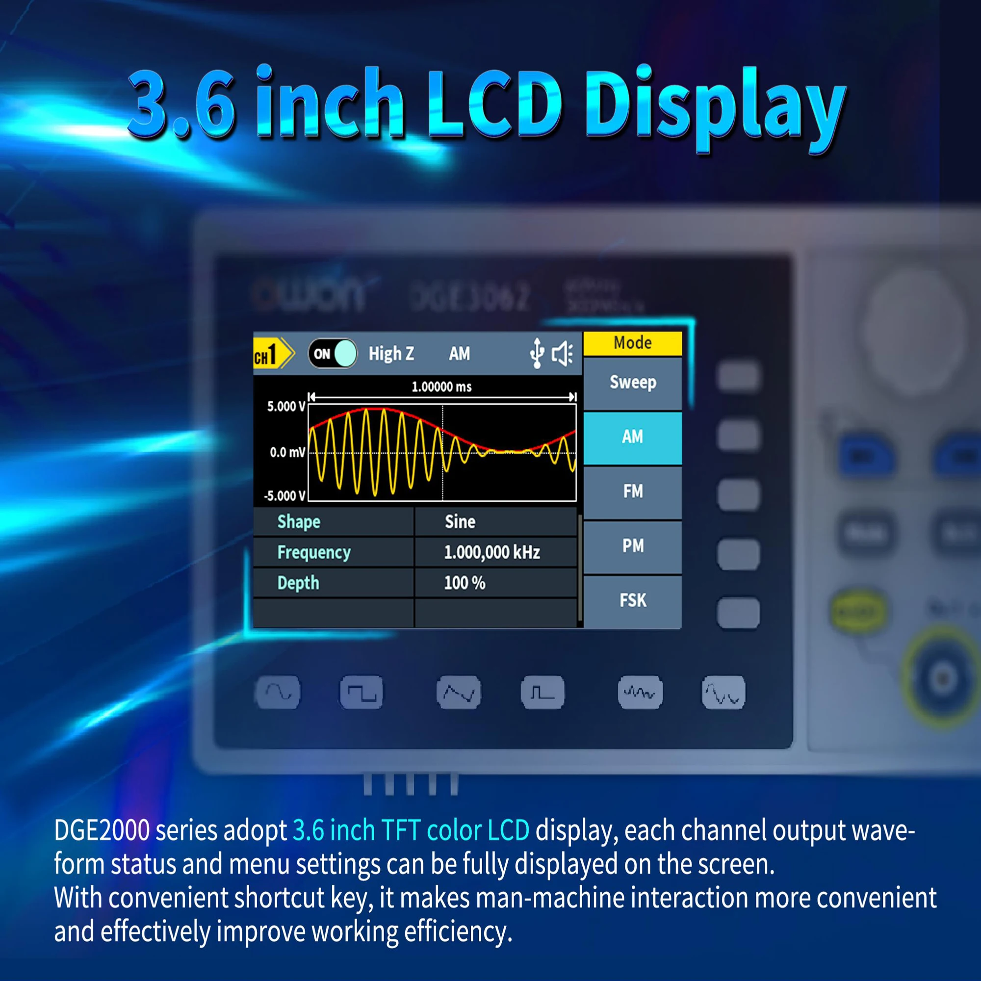 Owon DGE2070/DGE2035 14-Bits 150 Kinds Arbitrary Waveform Generator 2CH 70MHz 300MSa/s USB Digital Oscilloscope Supported SCPI