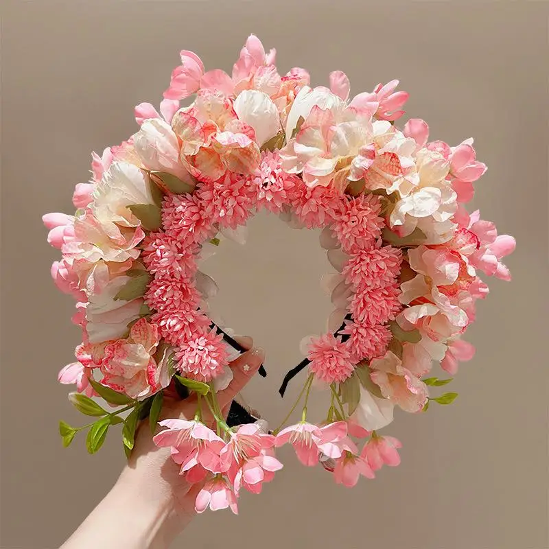 1Pc Girls Flower Decorative Hairband Ethnic Garland Festival Party Fashion Flowers Head-Dress