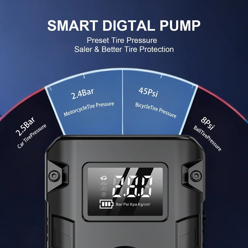 AA+ Car Jump Starter 320A Peak 150PSI Tire Inflator Air Compressor 8000mAh Power Bank LED SOS Emergency Light