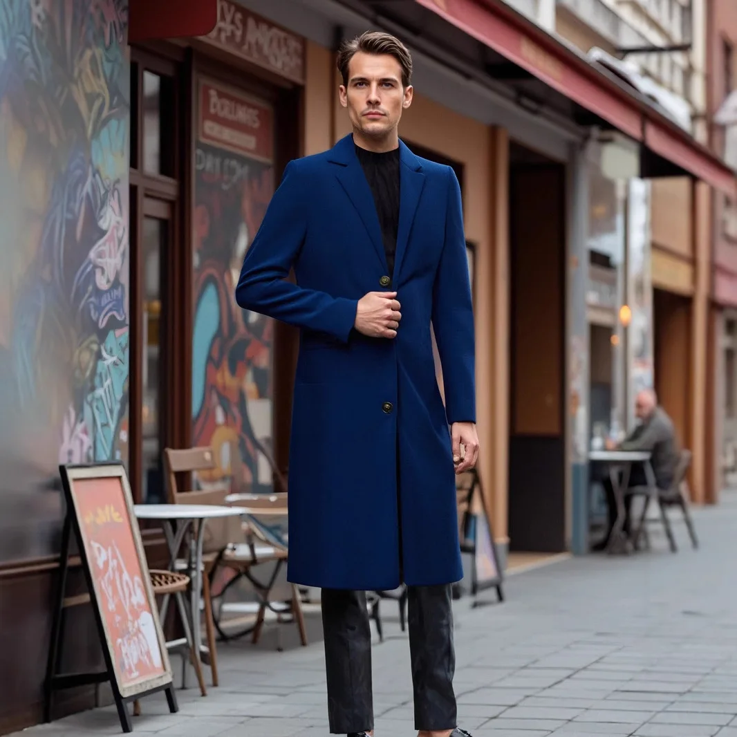 Picture 5: Men's Business Casual Trench Coat British Classic Size Woolen Classic Elegant Coat Extended Over The Knee