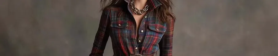 

Womens Shirt Maxi Dresses European American Style Long Sleeve Plaid Print Dress Lapel Collar Button Front Pocket Long Dress