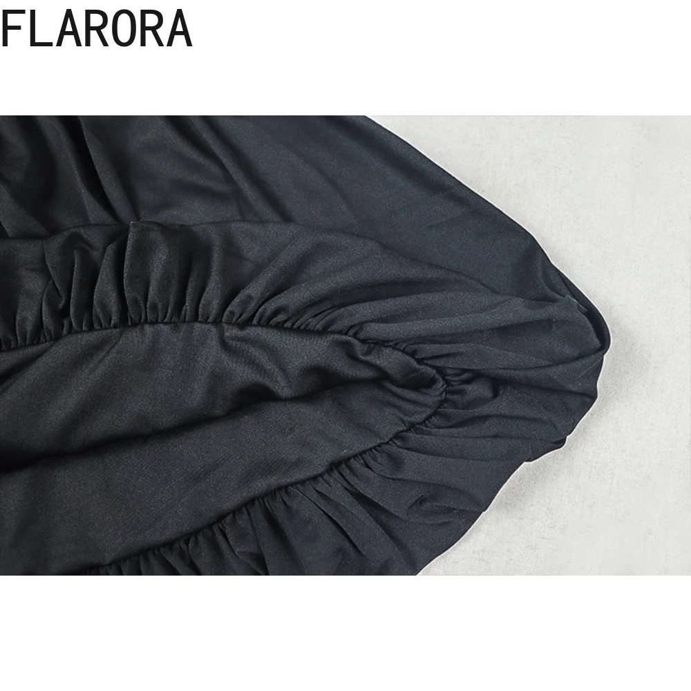 FLARORA Fashion Mesh Patchwork Dress Woman See Through Stand Collar Long Sleeve Slim Fit Pleated Dresses Sexy Party Clubwear