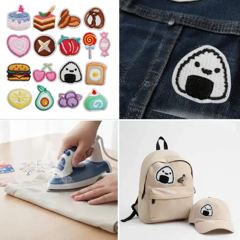 

Sticker Food Burger Patch Sticker Computer Korean DIY Decorative Small Cloth Embroidery Label Beverage Cake Sticker Ironing
