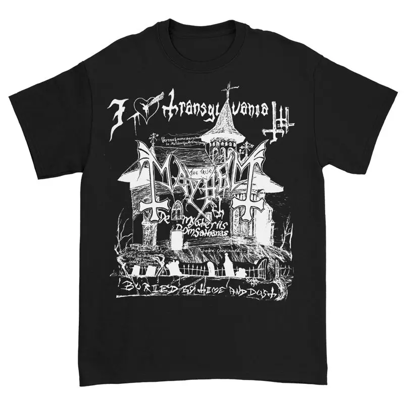 

Mayhem Norwegian Band Black Metal Rock Dark Wind Red American Vintage Punk Street Men's and Women's pure Cotton Loose T-Shirt