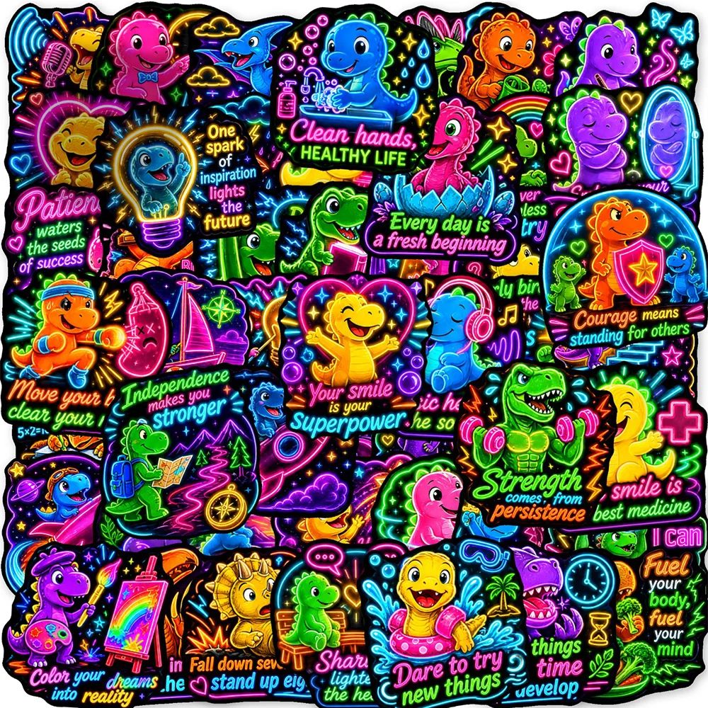 10/30/50pcs Neon Style Inspirational Dinosaur Cartoon Quotes Stickers DIY Stationery Journal Laptop Cute Decoration Decals Toys