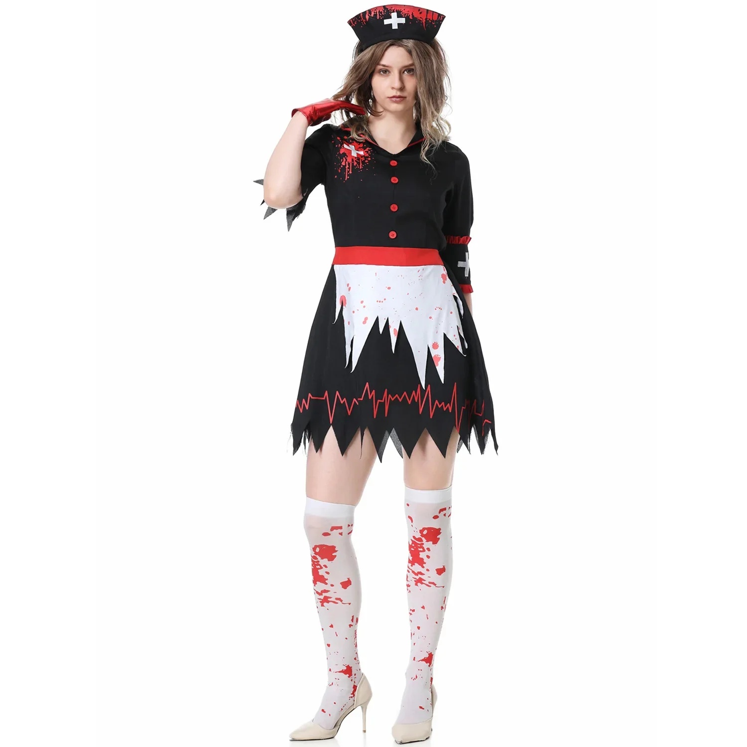 Costume da infermiera horror sanguinante Carnevale Halloween Spaventoso vampiro zombie Cosplay Fancy Party Dress