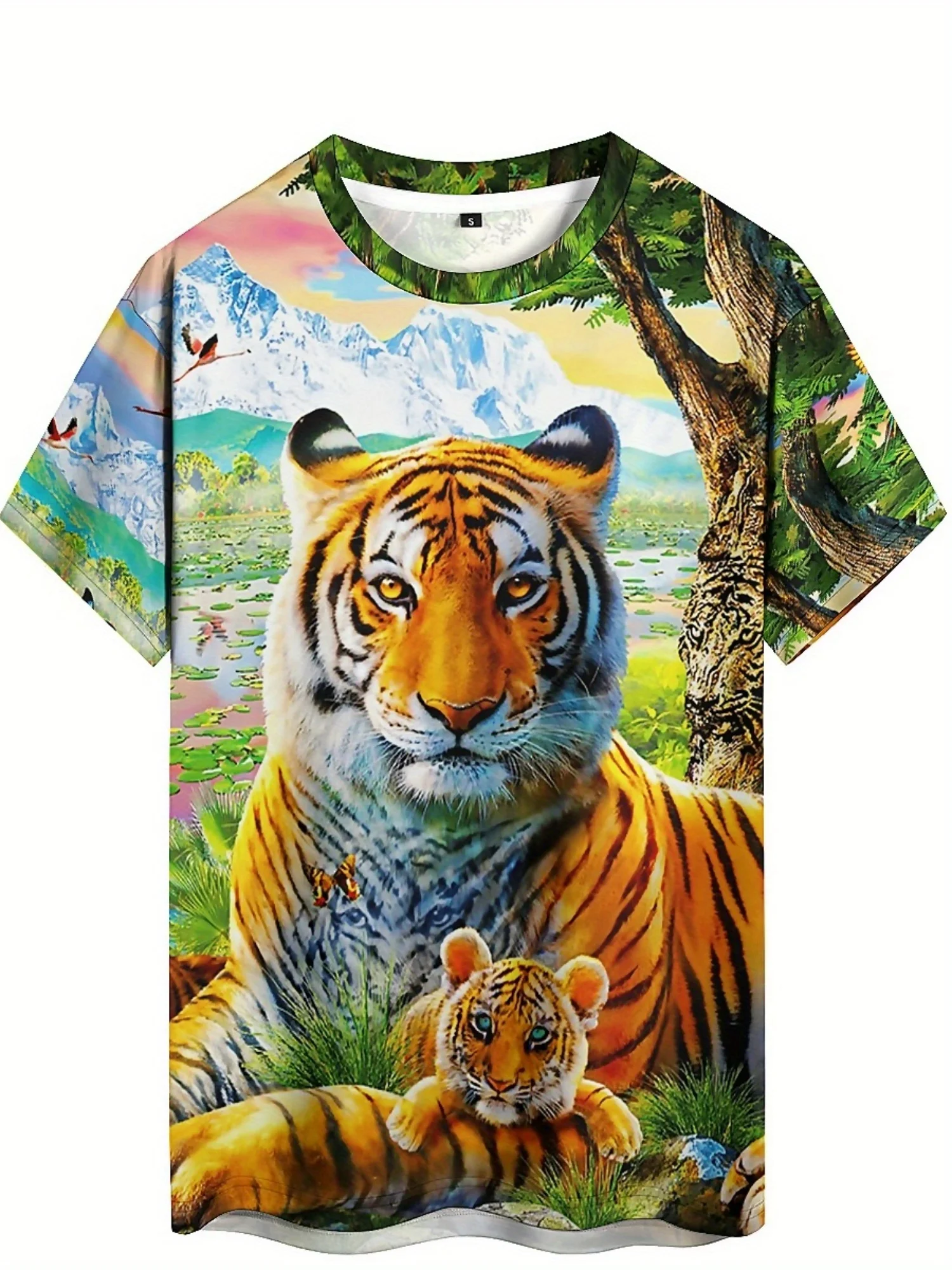 2025 الصيف أحدث الرجال النمر نمط ثلاثية الأبعاد طباعة تي شيرتات قصيرة الاكمام ألياف البوليستر لينة ومريحة النسيج الرجال والنساء