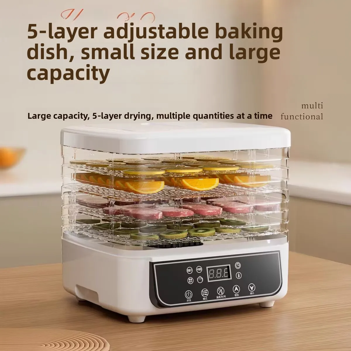 5단 투명 식품 탈수기, 조절 가능한 타이머 및 온도, BPA 프리 – 과일/허브/저키용, 작고 조용한 에너지 절약형