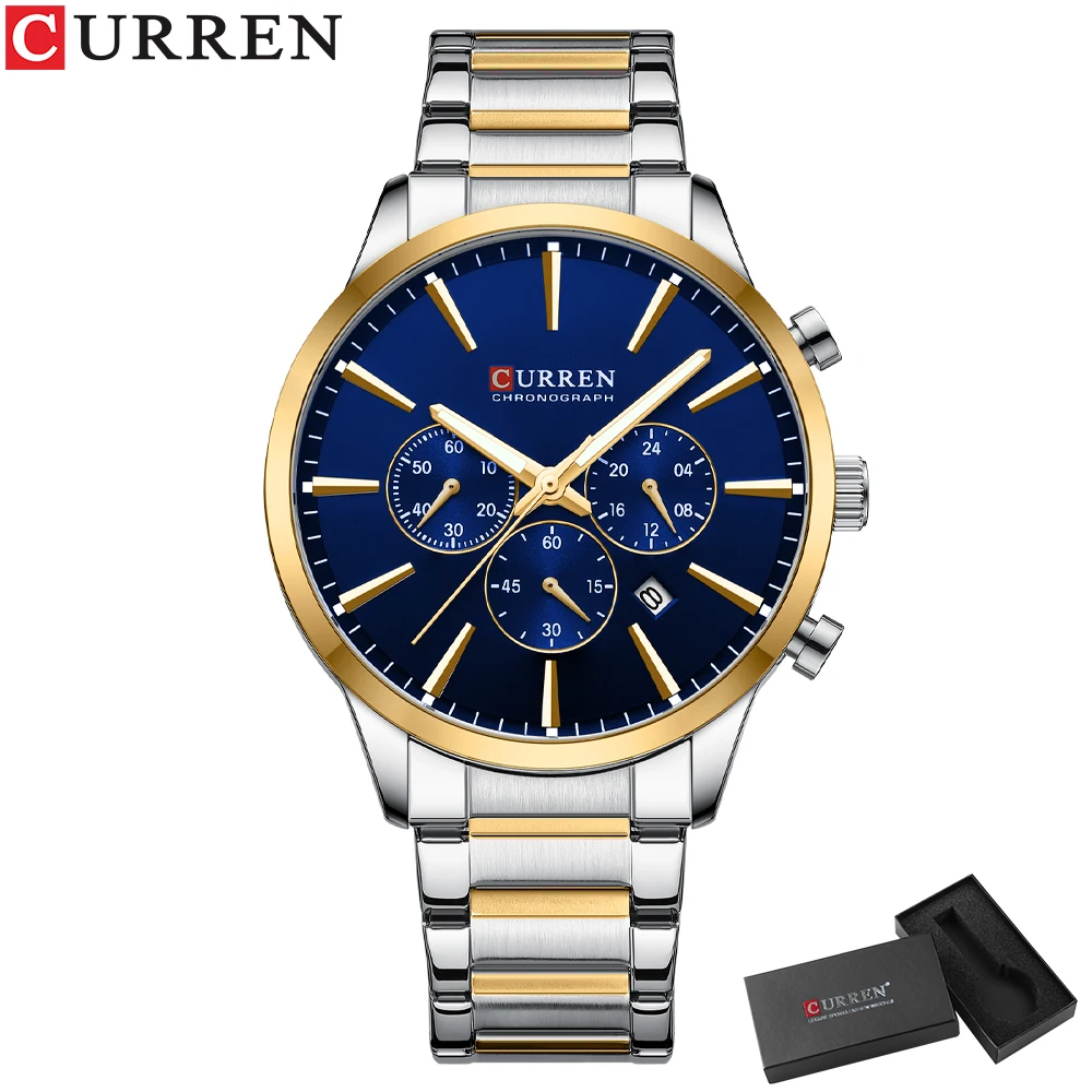 CURREN Casual Sport Uhren Herren Quarz Chronograph Edelstahl Armband Armbanduhren mit Datum Männliche Uhr 4