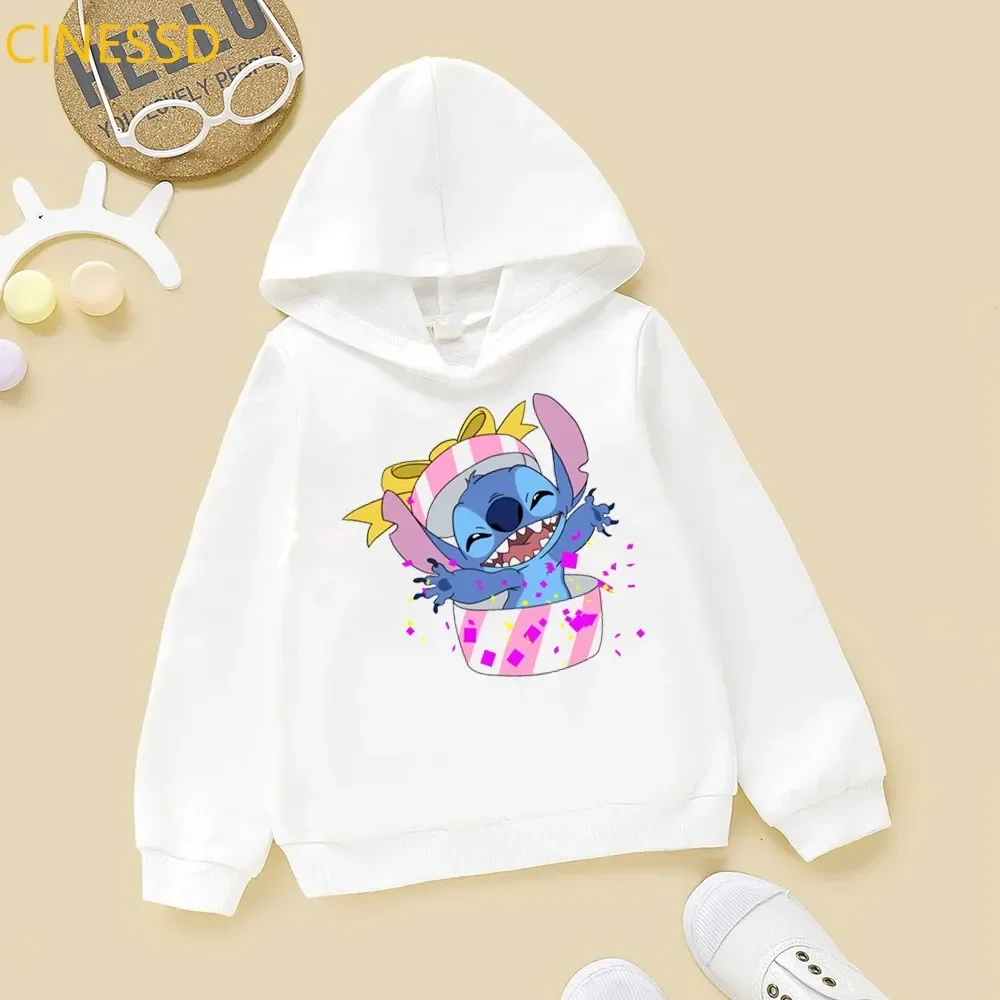 لطيف ليلو وستيتش الكرتون طباعة الأطفال مقنعين البلوز صبي فتاة الخريف الشتاء اليومية في الهواء الطلق عارضة فضفاض الدافئة لينة رياضية