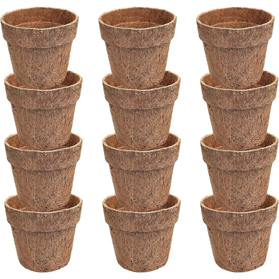 

4Inch Coco Coir Nursery Pots Pack of 12 Biodegradable Seed Starter Cups Organic Coir Peat Pots for Seedlings Herbs Indoor Outdo