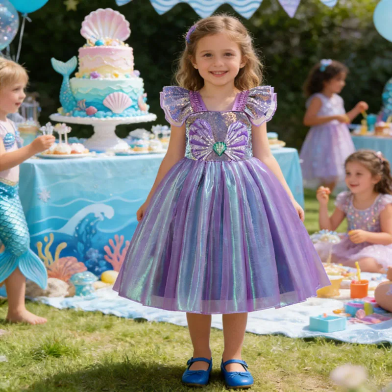 2026 Carnival Party Little Mermaid Costume For Girls Princess Gown Girls Beading Sequin Shining DressesMermaid Children Costumes