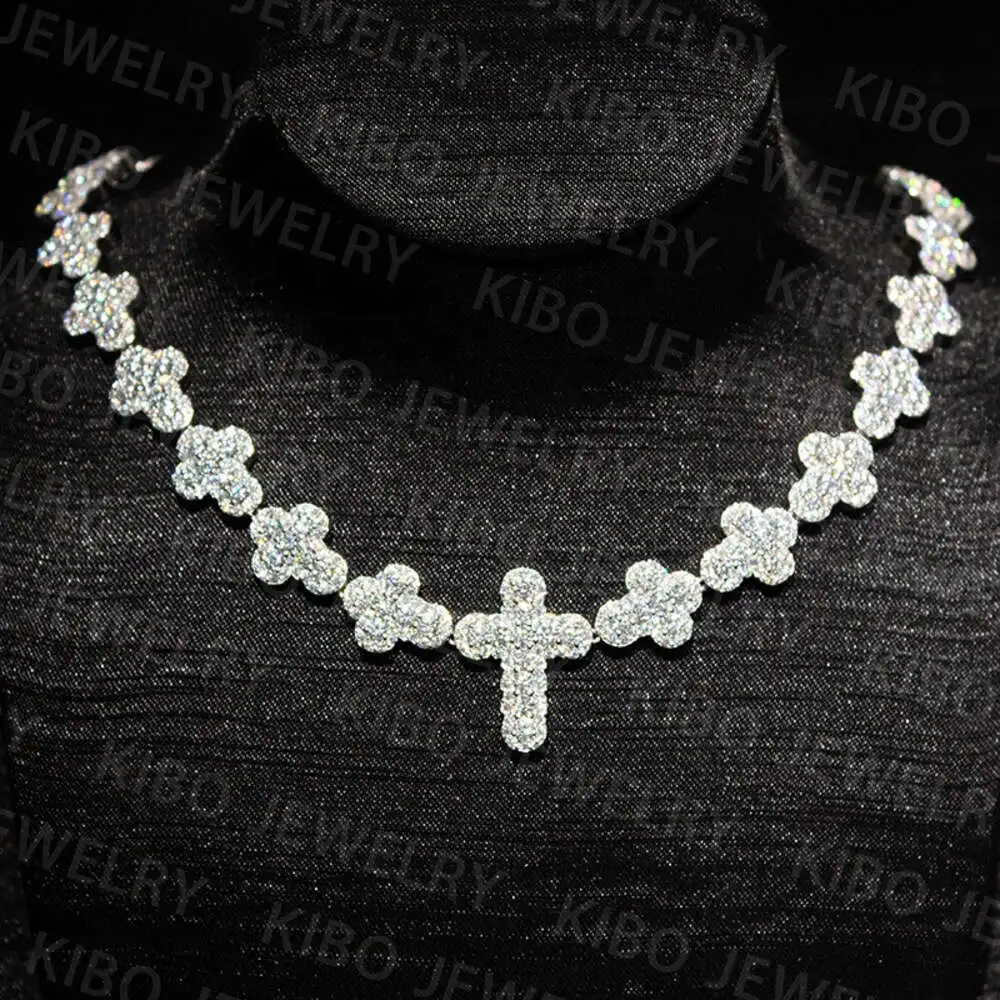 

Iced Out Hip Hop Jewelry Cross Moissanite Pendant Necklace Silver Cuban Link Chain