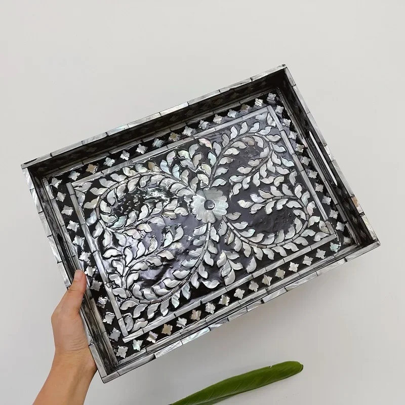 Creative Black Colorful Shell Tray Rectangular Mother-of-pearl Storage Tray Home Living Room Organizer Porch Decoration Ornament