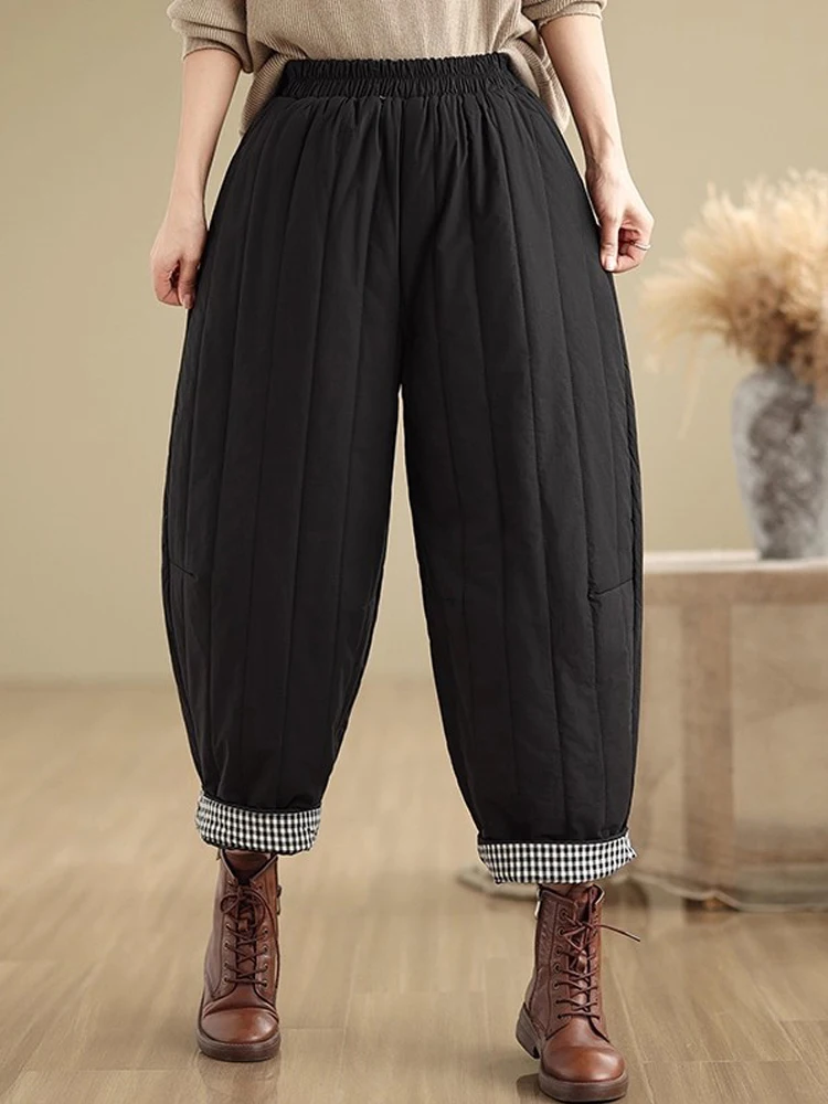 

Japan Style Women Cotton-padded Harem Pants 2025 New Autumn Winter Casual Loose Quilted Wide Leg Pants Outerwear Trousers