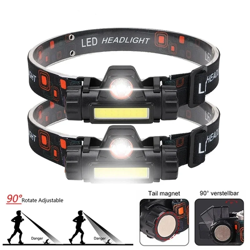 

1PCS Rechargeable Fishing LED Headlamp Camping Headlight XPE COB Work Light 2 Lighting Modes With Tail Magnet Detachable