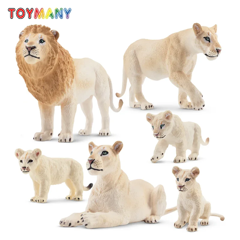 6Pcs Simulation White Lion Family Animals Model Toy Mini Lions Figures Dolls Action Figurines Toys for Children Set Gift