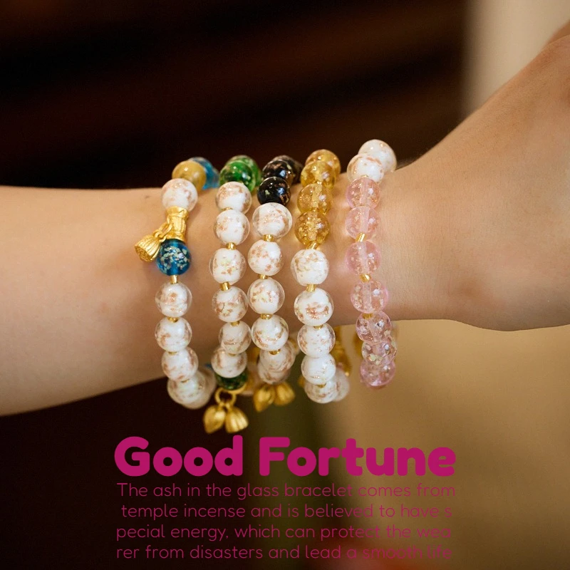 

Luminous Incense Grey Glass Bracelet Woman Two-tone Glaze Bead Bracelet Happiness of Two Generations Lucky Sweet Jewelry Gift