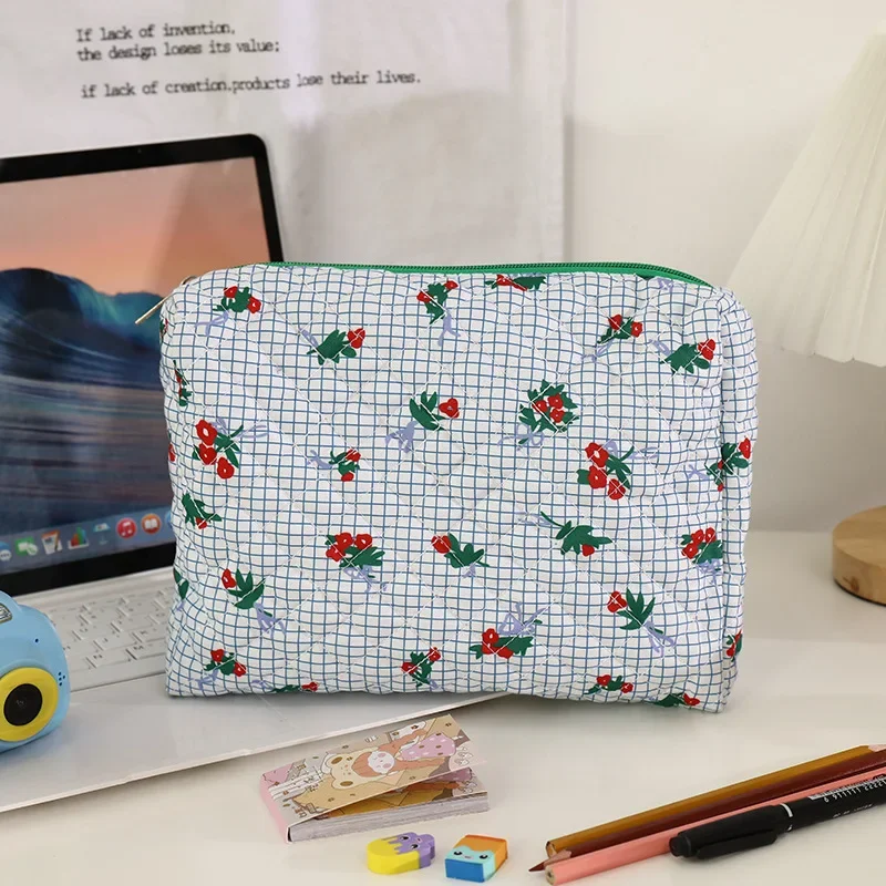 Portable Women Cotton Makeup Bag Cute Small Floral Toiletry Bag Female Handbag Cosmetic Pouch Beauty Case Storage Organizer