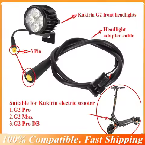 Kukirin Scooter Three Hole Front Headlight Adapter Cable Suitable for Original Kukirin G2Pro/G2Pro DB/G2 Max Front Lighting
