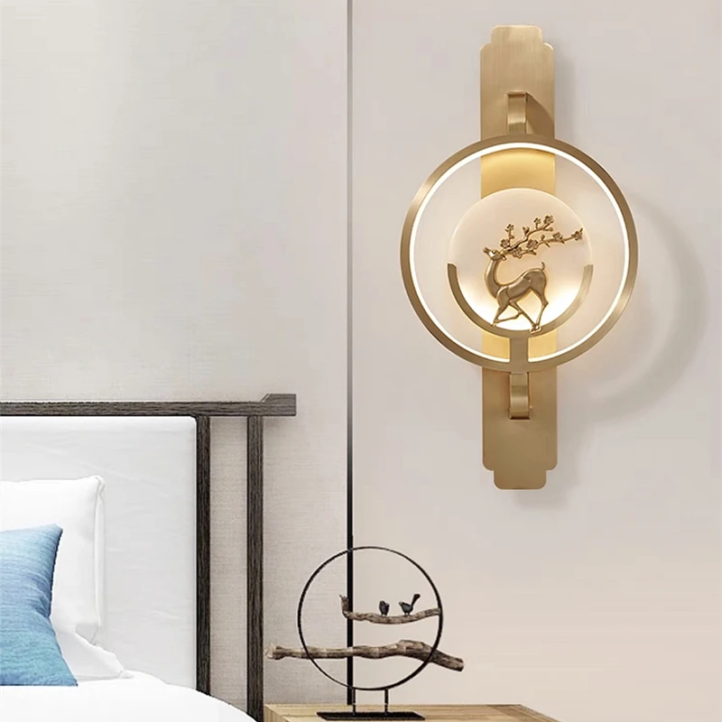 New Chinese Style Luxury Copper Sconce Modern Minimalist Marble Wall Light Background Wall Restaurant Bedside Decor Wall Lamp