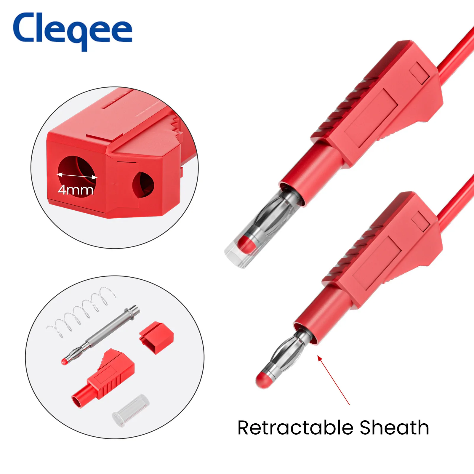 Cleqee-Gels rétractables Plug to Gels, fils de test multimètre, câble souple, ligne électrique, outil de bricolage, 100cm, 5 pièces, 4mm