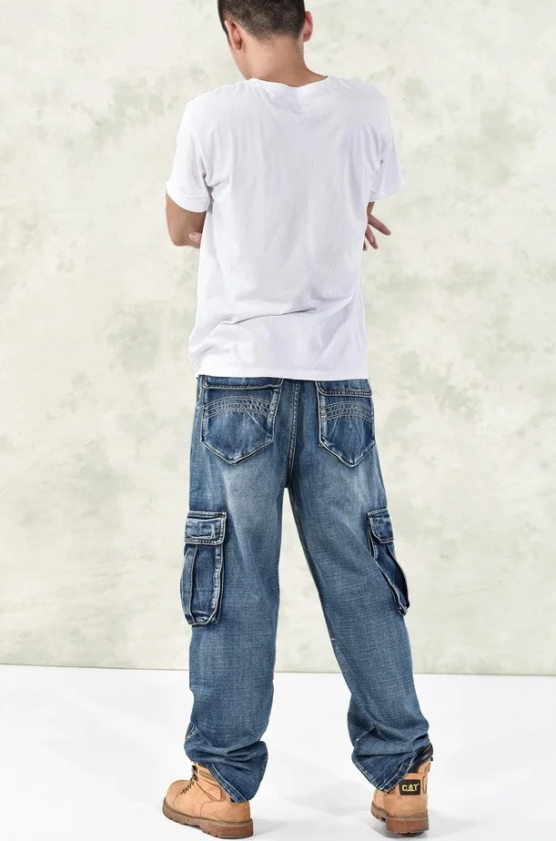 Man Loose Jeans Hiphop Skateboard Trousers Brand Baggy Denim Pants Street Big Size 30-46