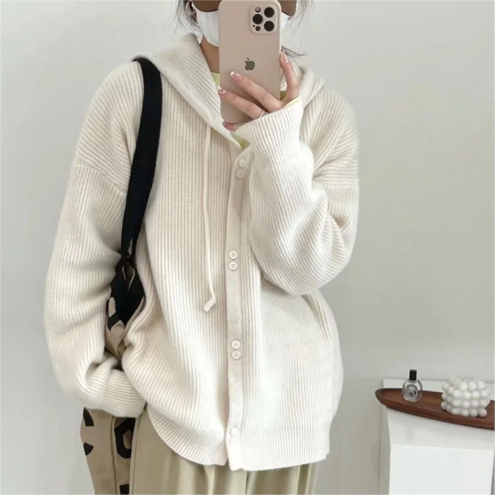 

B-TOTO Hooded Knitted Cardigan Autumn And Winter New Style Soft And Loose Style Candy Color Can Be Used As A Sweater Jacket Top