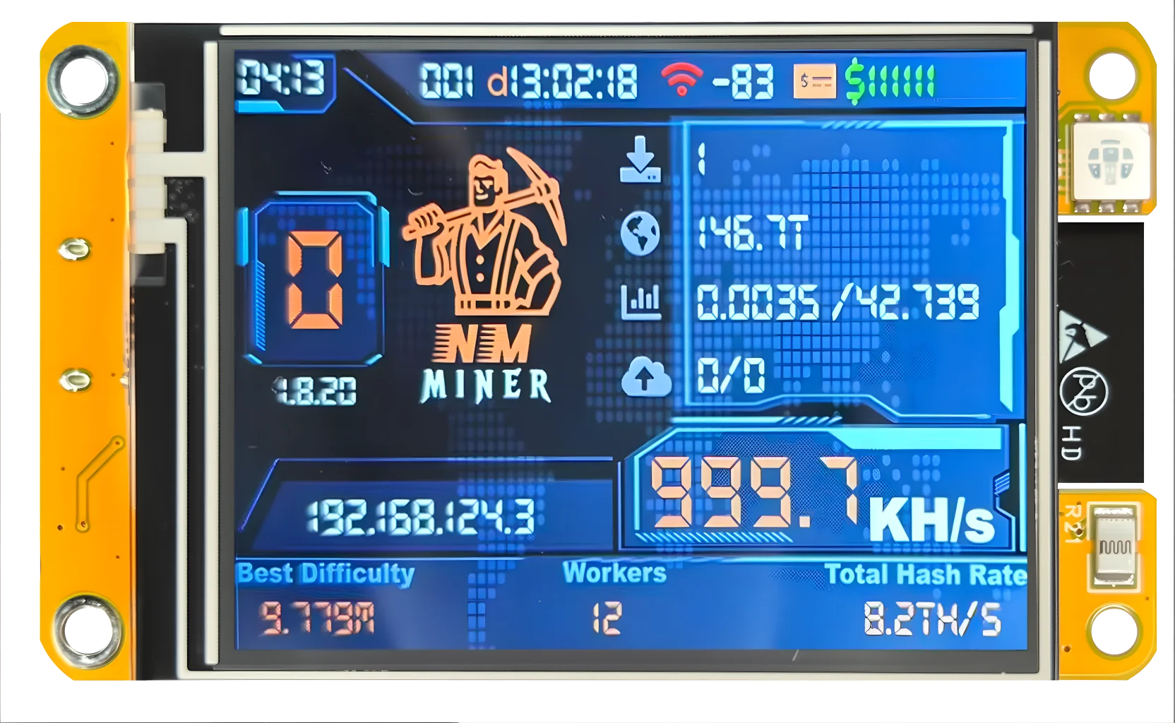 NMMiner NerdMiner V2 Hashrate Lucky Miner ESP32 2.4 inch Smart Display Crypto Solo Lottery 960KH/s Bitcoin ESP32-024 Board