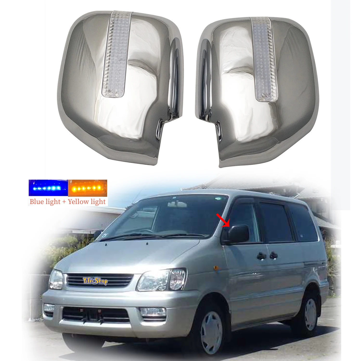 

2pcs Car ABS Chrome Accessories Plated 1998 1999 2000 2002 2003 FOR TOYOTA NOAH Side Door Rearview Mirror Cover With LED Light