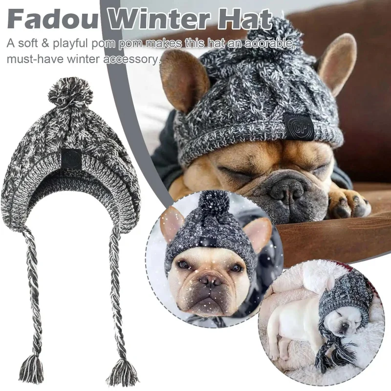 Winter Warm Christmas Dog Hats Windproof Knitting French Bulldog Hat For Dogs Chihuahua Hat Fluffy Ball Pet Hat Puppy Accessorie