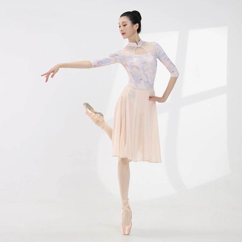 Half sleeves Chinese Cheongsam style ballet leotard for women yoga bodysuit girls ballet dance leotard adult gymnastics leotard