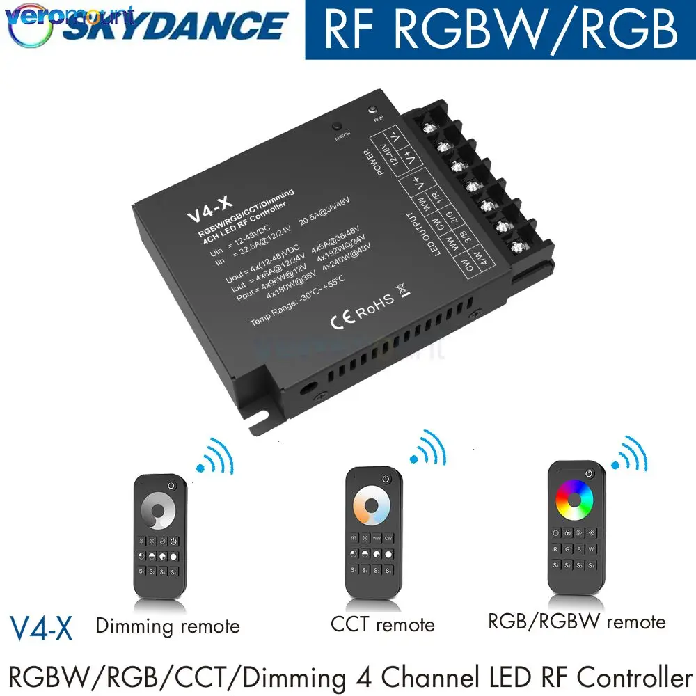 Skydance V4-X LED Controller 4CH 2.4G RF DC12V 24V Stepless Dimming Wireless Remote Control DIM CCT RGB RGBW LED Strip Control